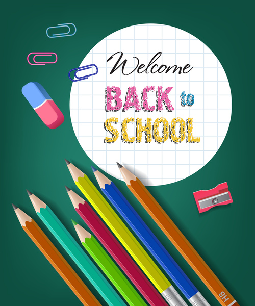 Funny expression with back to school background with stationery vector 06