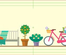 Garden flat cartoon vector flower bicycle