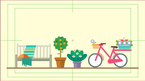 Garden flat cartoon vector flower bicycle