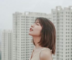 Girl breathing fresh air Stock Photo