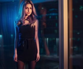 Girl in black evening gown Stock Photo