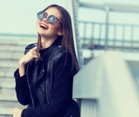 Girl in black outfit outdoors Stock Photo 01