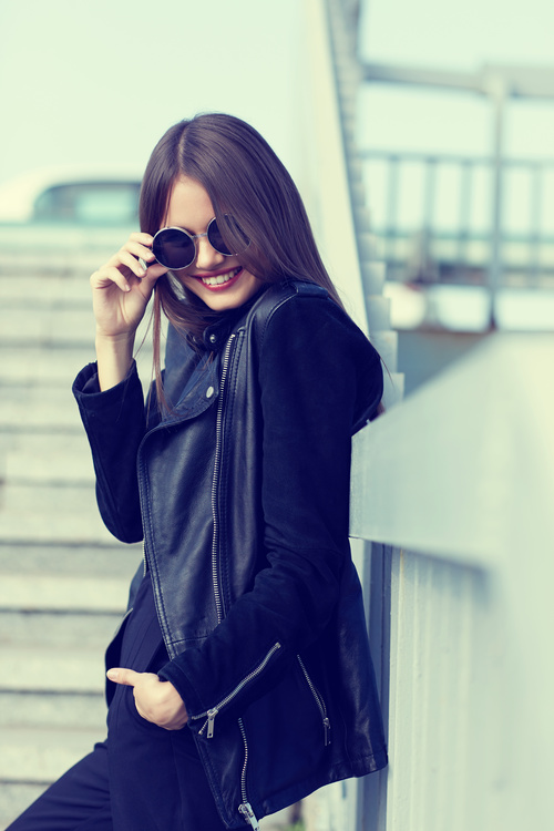Girl in black outfit outdoors Stock Photo 02