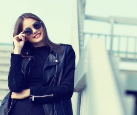 Girl in black outfit outdoors Stock Photo 04