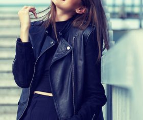 Girl in black outfit outdoors Stock Photo 05