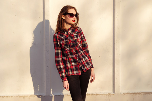 Girl in red plaid shirt wearing sunglasses Stock Photo free download