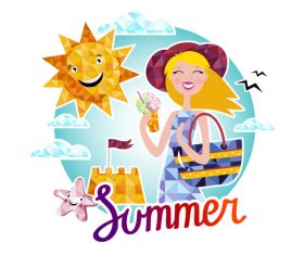 Girl with summer holiday background vector
