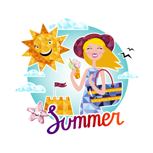 Girl with summer holiday background vector