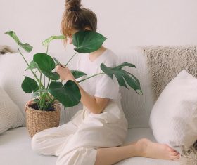 Girls and green plants Stock Photo