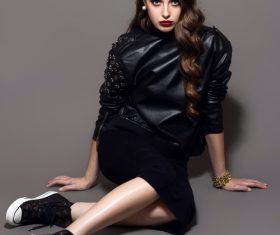 Glamorous young beautiful rock style girl Stock Photo 02