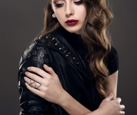Glamorous young beautiful rock style girl Stock Photo 05