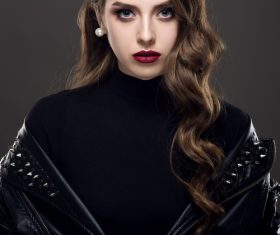 Glamorous young beautiful rock style girl Stock Photo 06