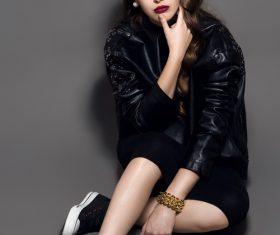 Glamorous young beautiful rock style girl Stock Photo 07