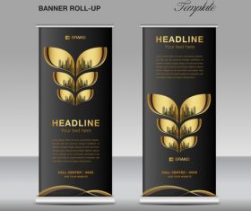 Gold and black roll up banner template vector 01
