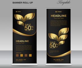 Gold and black roll up banner template vector 02