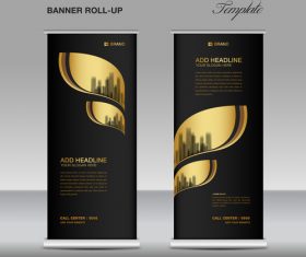 Gold and black roll up banner template vector 04
