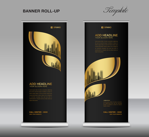 Gold and black roll up banner template vector 04