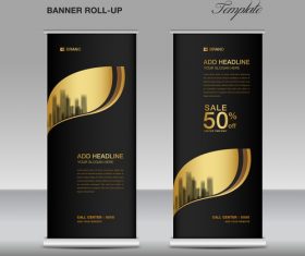 Gold and black roll up banner template vector 05