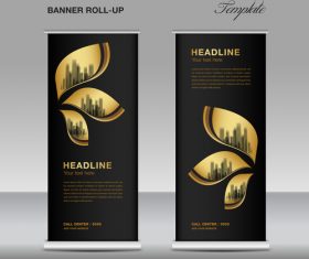 Gold and black roll up banner template vector 06
