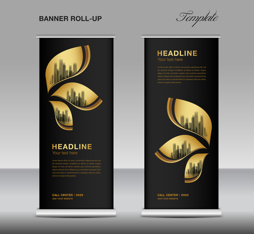 Gold and black roll up banner template vector 06