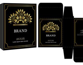 Gold ornament package box with cosmetic vector 01