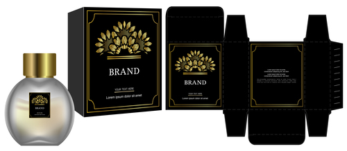 Gold ornament package box with cosmetic vector 01