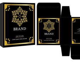 Gold ornament package box with cosmetic vector 02