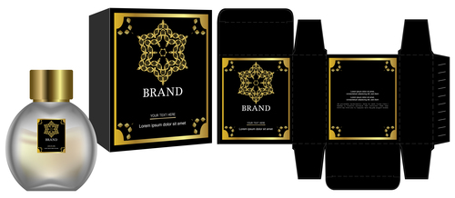Gold ornament package box with cosmetic vector 02
