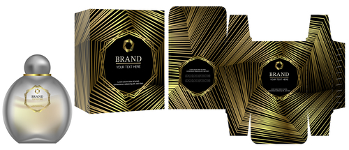 Gold ornament package box with cosmetic vector 03