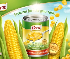 Golden corn tin poster vector template 01