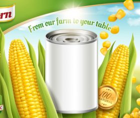 Golden corn tin poster vector template 03