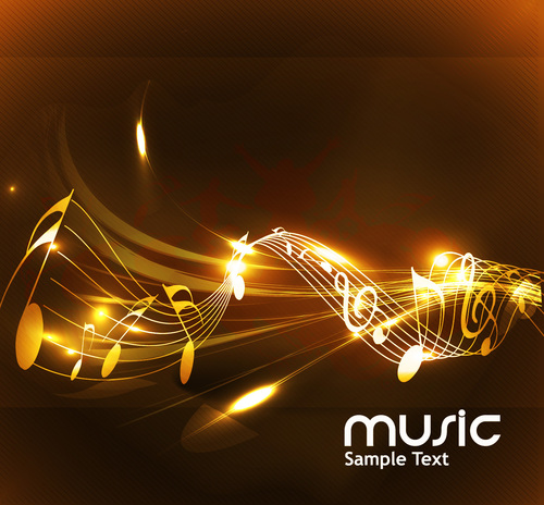 Golden musical note with abstract vector