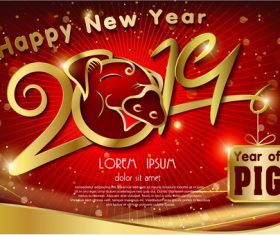 Golden text of 2019 pig of year vector
