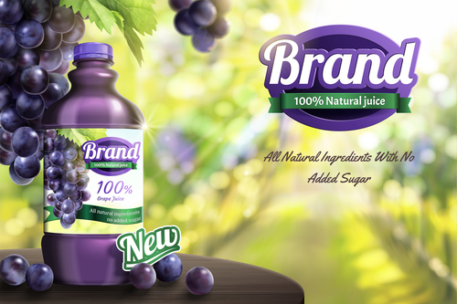 Grape juice poster design vector template 02