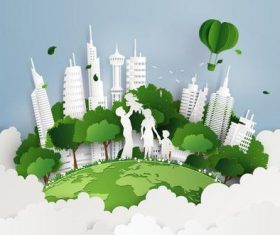 Green city with family vector material