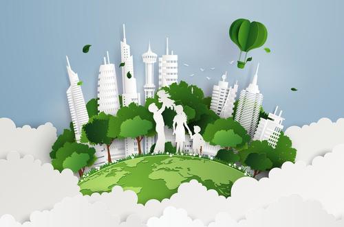 Green city with family vector material