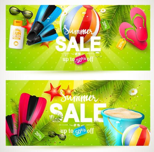 Green summer sale banners vector