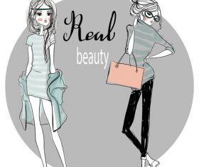 Hand drawn cartoon fashion girl vector