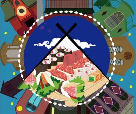 Hand drawn japanese style vector material