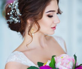 Hand-held bouquet bride posing Stock Photo 01