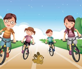 Happy family bicycle sport vector