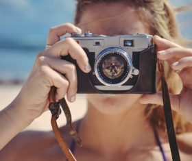 He in the camera lens Stock Photo