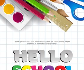Hello school background with stationery vector 01