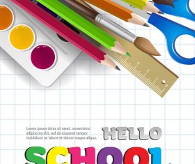 Hello school background with stationery vector 02