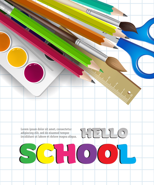 Hello school background with stationery vector 02