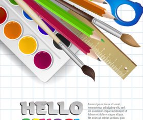Hello school background with stationery vector 03
