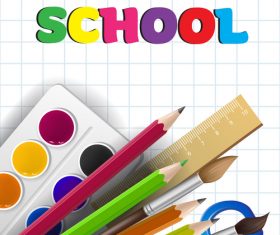 Hello school background with stationery vector 04