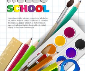 Hello school background with stationery vector 06