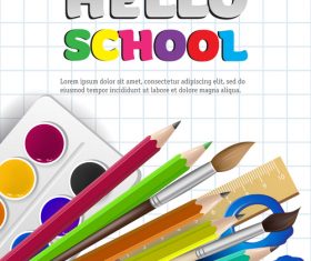Hello school background with stationery vector 08