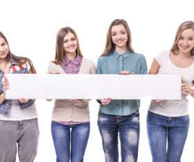 Holding cardboard happy young students Stock Photo 02
